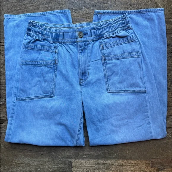 Lands’ End Lightweight Denim High Rise Relaxed Straight Pull On Pocket Jeans - Picture 5 of 10